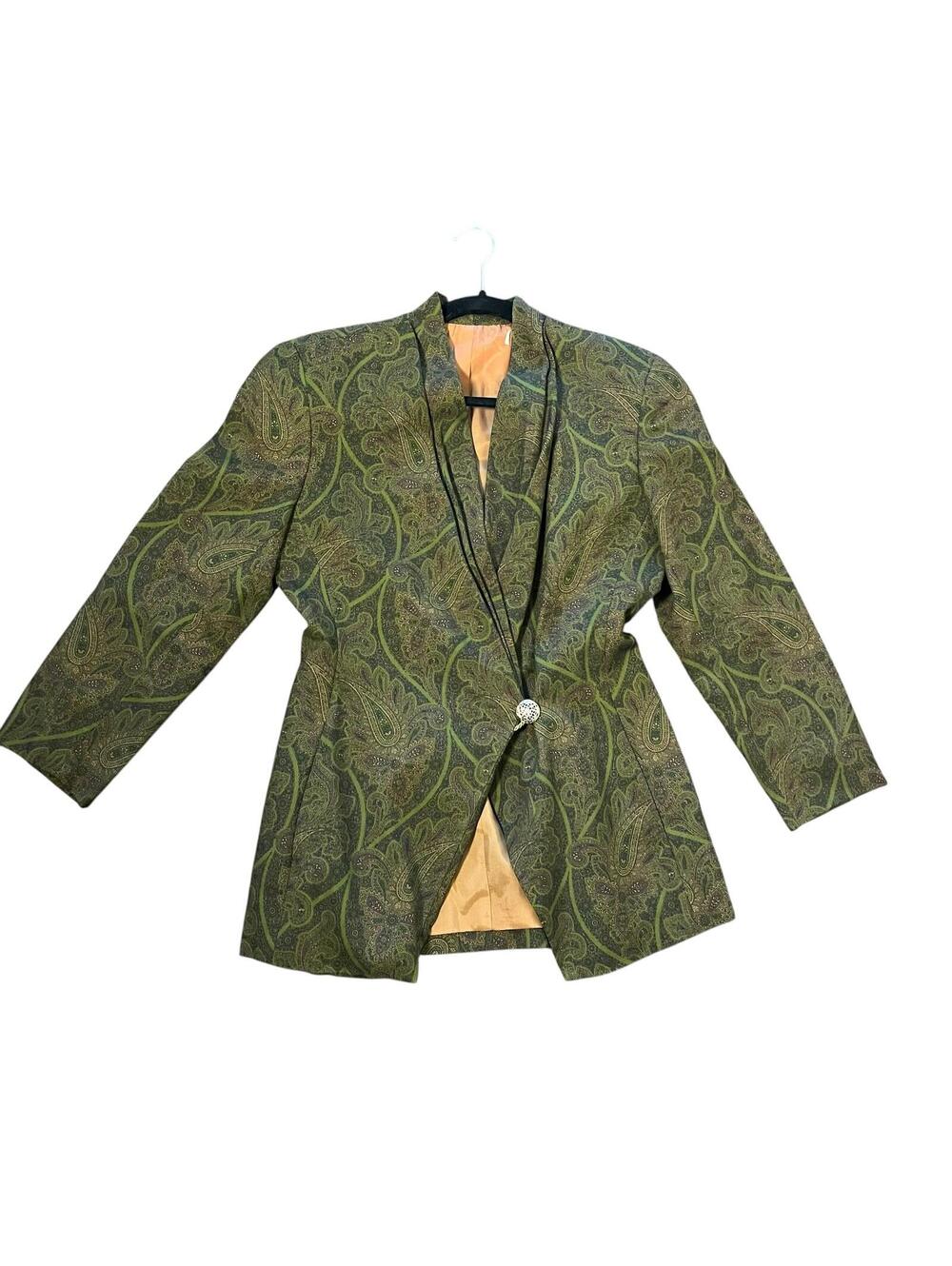 Women's vintage retro green paisley print blazer